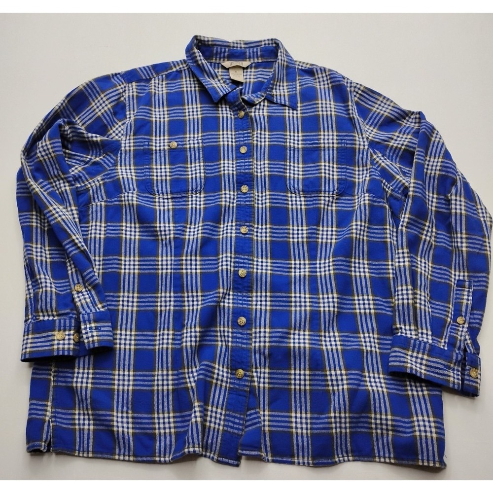 Duluth Trading Free Swingin Blue White Flannel Plaid Long Sleeve XL 65505